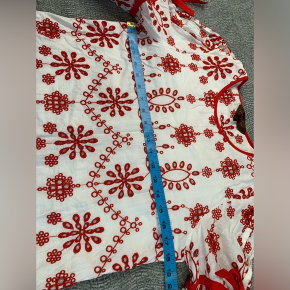 3/$10 Cocoplum Embroidered Eyelet Lined Cold Shoulder Flared Sleeve Blouse Top - Picture 9 of 14